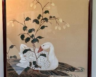 Absolutely Beautiful Watercolor on Silk with Rosewood Frame. 48" T x 36" W.   Another large original painting.