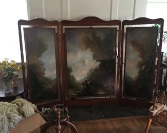 Barbizon Tryptic Hand Painted Screen. Museum Quality