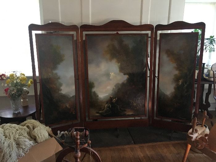 Barbizon Tryptic Hand Painted Screen. Museum Quality