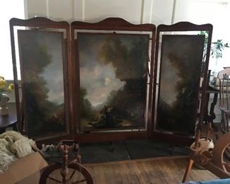 Barbizon Tryptic Hand Painted Screen. Museum Quality