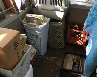 Sun porch contents. Pet Carriers. etc..