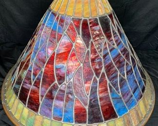 Blue & Red Leaded Glass Shade by Pasquine