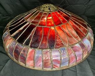 Red Stained Leaded Glass Shade signed Pasquine