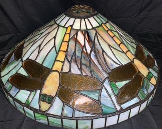 White, Green & Tan Dragonfly Stained Glass Shade
