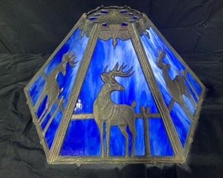 Blue Slag Glass and Metal Deer Shade