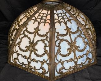 Ornate Brass & White Slag Glass Shade