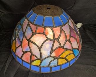 Pastel & Blue Leaded Glass Shade signed Pasquine