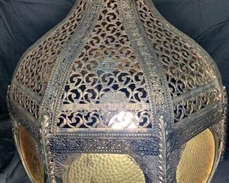 Amber Glass Intricate Brass Shade