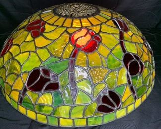 Green & Red Floral Leaded Glass Shade