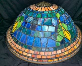 Orange & Blue Floral Leaded Glass Shade