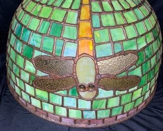 Green & Pink Dragonfly Leaded Glass Shade