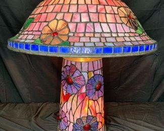 Pink & Purple Leaded Stained Glass Lamp