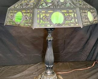 Bradley & Hubbard School Green Slag Glass Lamp