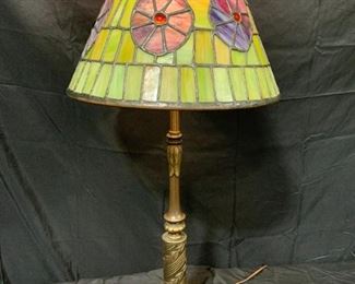 Green & Orange Leaded Glass Shade