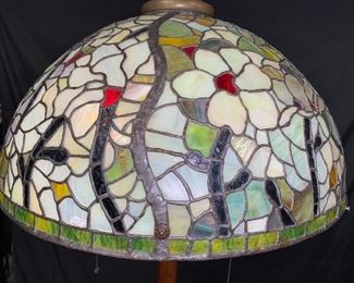 Huge Green & Red Leaded Glass Shade