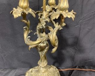 Pair of Antique Brass Table Lamp Candelabra Style