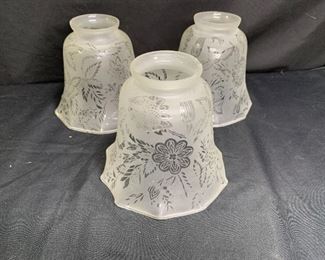 3 Antique Etched Glass Fluted Shades
