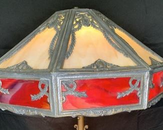 Cream & Red Slag Glass 16 Panel Shade