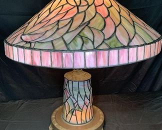 Pink & Green Leaded Glass Lamp