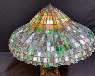 Green & Yellow Handmade Leaded Glass Shade