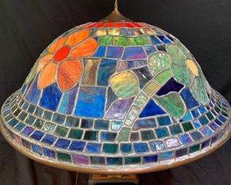 Blue & Floral Ornate Leaded Glass Shade
