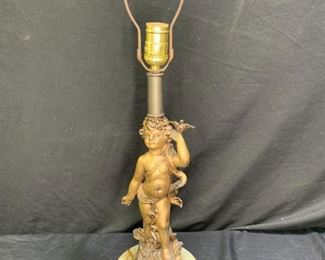 Gilded Bronze Antique French Cherub w/Marble Base
