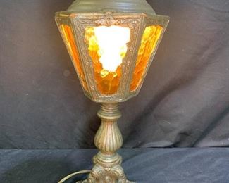 Antique Amber Glass Lantern Style Lamp