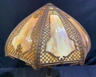 Antique Yellow White & Gold Curved Slag Glass Shade