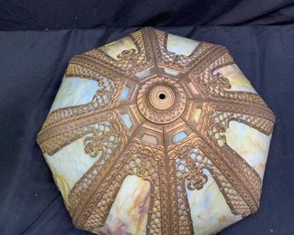 Antique Yellow White&Gold Curved Slag Glass Shade