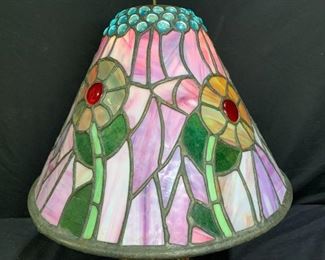 Pasquine Floral Pink & Blue Leaded Glass Shadeew