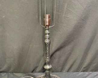 Antique Black Iron Stained Glass Lamp Base
