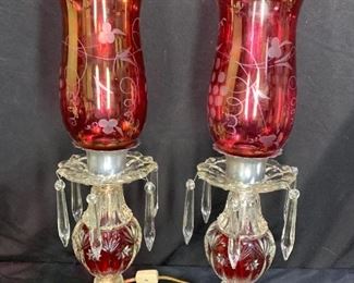 Pair of Vintage Cranberry & Clear Glass