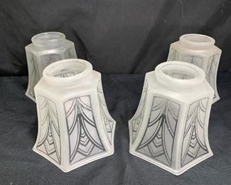 4 Vintage Frosted Art Deco Hexagon Light Shades