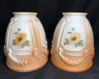 Pair Antique Matte Finish Milk Glass Shades
