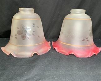 Pair Vintage Frosted Glass Red/Gold Shades
