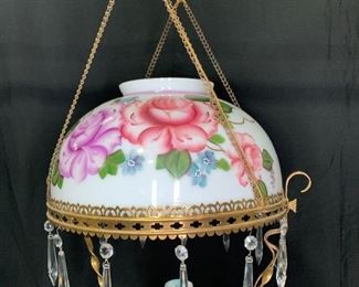 Antique Converted Gas Chandelier w/ Glass Shade
