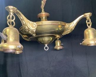 Brass Converted Gas Pan 4 Light Chandelier