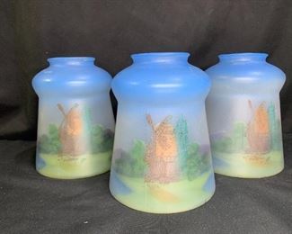 3 VTG Reverse painted glass shades
