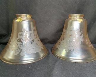 2 Vianne amber iridescent etched glass shades
