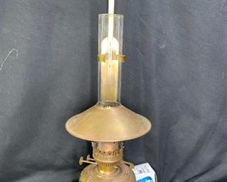 Pair of Antique Hanging Brass Oil Lamps
