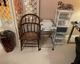 Oak caned antique barrel backed chair 