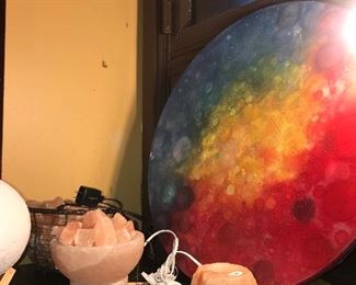 Preview Photo ~ Items Located In The 2nd Floor Living Room ~ Early Ashli England St Louis Artist Original Art On Board ~ Two Available ~ Moon And Planet Like