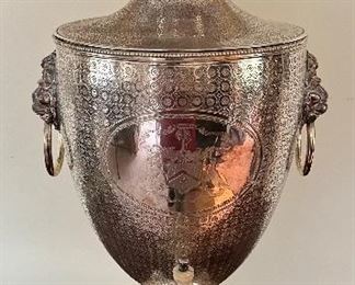 Sterling Silver  ~~~ MONUMENTAL - GEORGE III Hot Water Samovar possibly C. WRIGHT London  1777- Grecian Shape with all over ‘EYE MOTIFS’ Lion Head Handles + 2 Coat of Arms also stamped with a cartouche mark. 