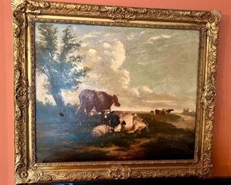 17thC oil painting Cows Grazing ~~~ signed lower left