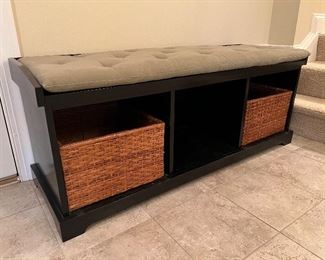 Pottery Barn mud room storage bench with baskets