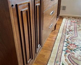 Broyhill Sculptra Walnut MCM 3 drawer / 2 door credenza / 62"W x 17"D x 31-1/2"H w ridge