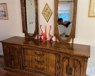 Unique Furniture Makers Italian Provincial 4 Door / 3 Drawer Dresser with attached mirrors