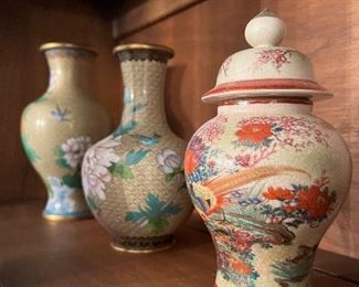 Vintage asian cloisonne vases and urns