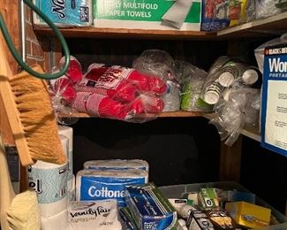 Huge surplus of paper towels, napkins, toilet paper, cups, swiffers, light bulbs, & zip lock bags