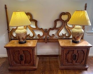 Unique Furniture Makers Italian Provincial 2 Door End Tables with table lamps